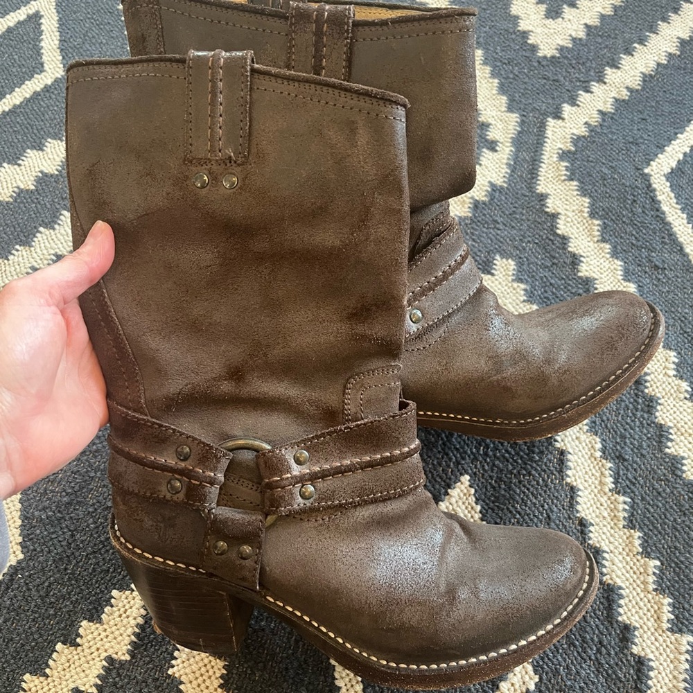 Frye Dark Brown Leather Harness Women's Boots